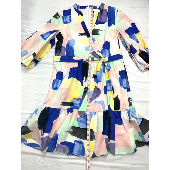 DKNY Women’s Water Color V-Neck Faux Wrap Shirt Dress 3/4 Sleeve Size 12 - Picture 14 of 15